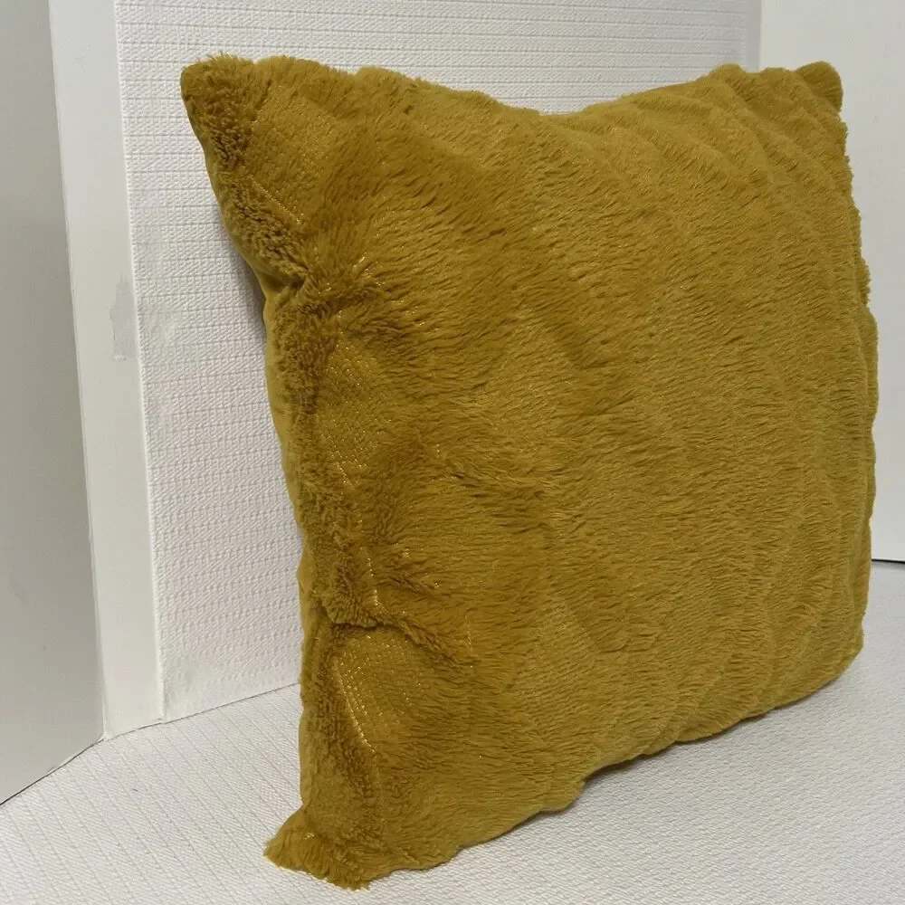 Yellow Diamond Pattern Throw Pillow Cushion Cover 18x18 Flocked Geometric MCM